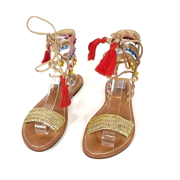 Schutz Lannister Embroidered Lace-up Sandals - Picture 7 of 12
